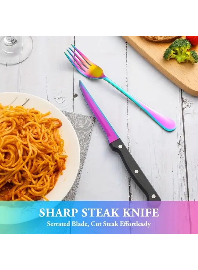24pcs Colorful Stainless Steel Cutlery Set With Steak Knife Dishwasher Safe - Image 5